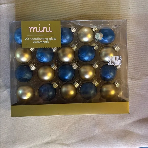 Martha Stewart Blue and Gold Glass Ornaments Set - Picture 3 of 3
